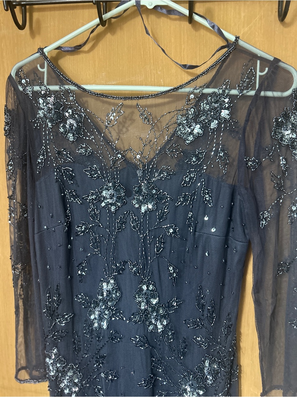 Charcoal Beaded Lace Sheath Dress - Evening Elegance - Picture 9 of 13
